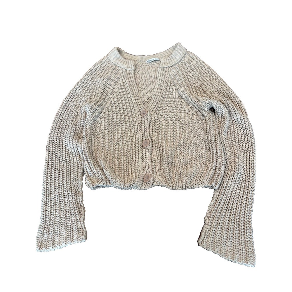 Room 34 Dex chunky beige cotton buttons crop cardigan sweater women's size small